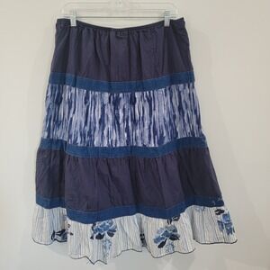 Vintage Womens Maxi Skirt Size 14 Blue Tiered Boho Indie Artsy Floral Tie Dye